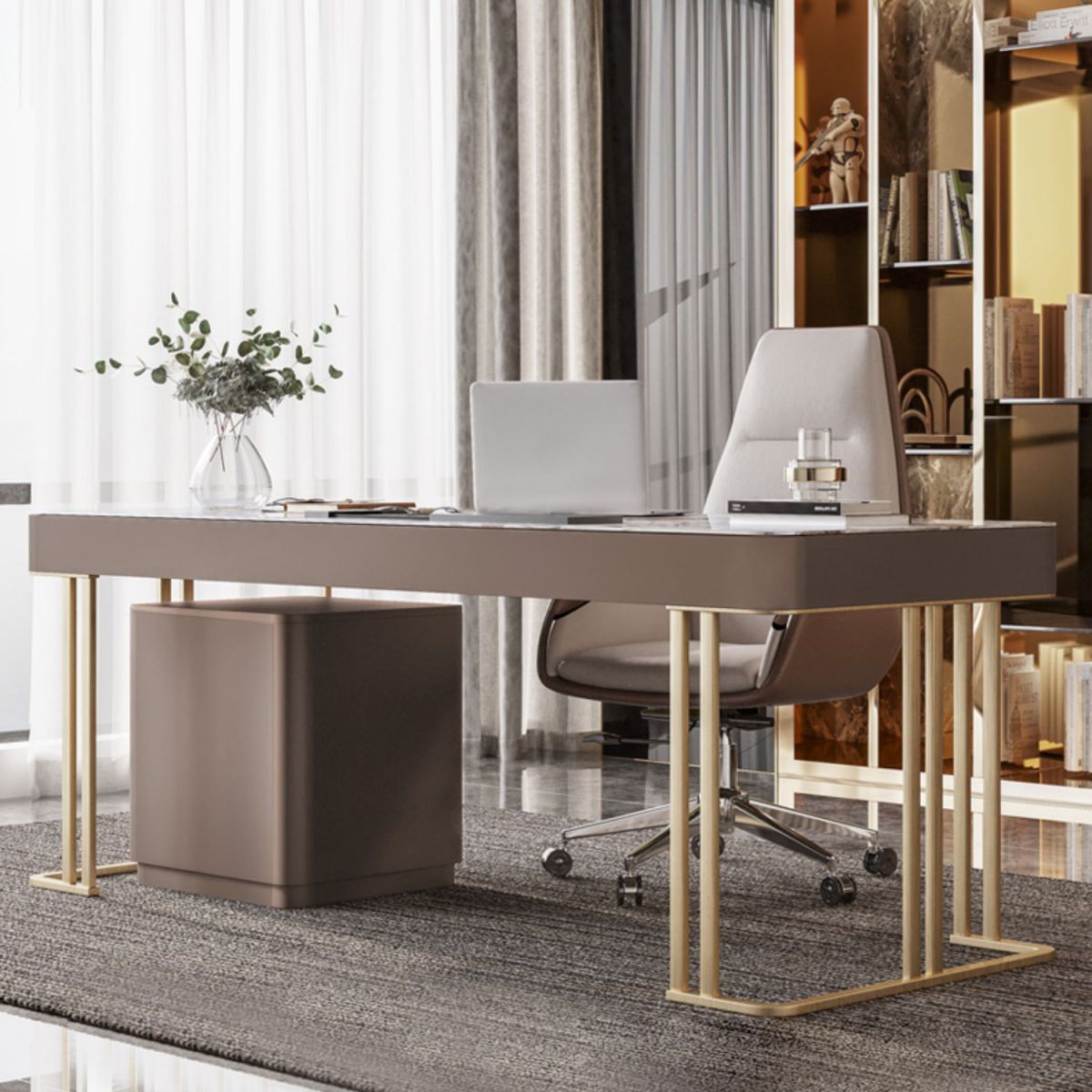 GRAM CURVE WRICHER BUREAU Câble Câble Bureau bureau avec 3 tiroirs