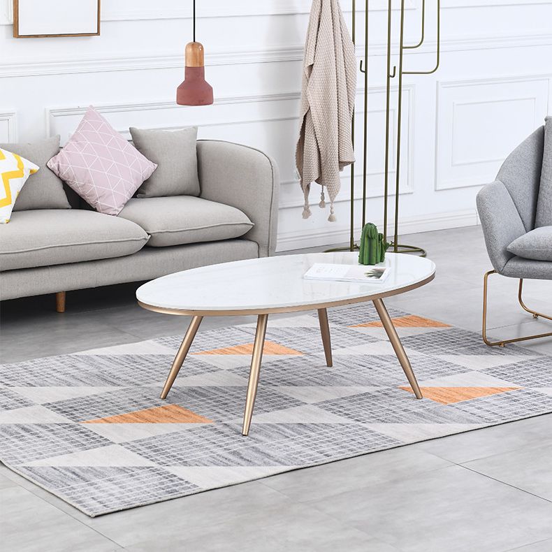 White Oval Stone Top Coffee Table with 4 Iron Legs Single Coffee Table Clearhalo 'Coffee & Accent Tables' 'Coffee Tables' 'coffee_tables' 'furn' 'furn_coffee_tables' 'Furniture' 'Living Room Furniture' 1200x1200_dec18c57-cfbe-468b-9d7a-6489cc6f2b67