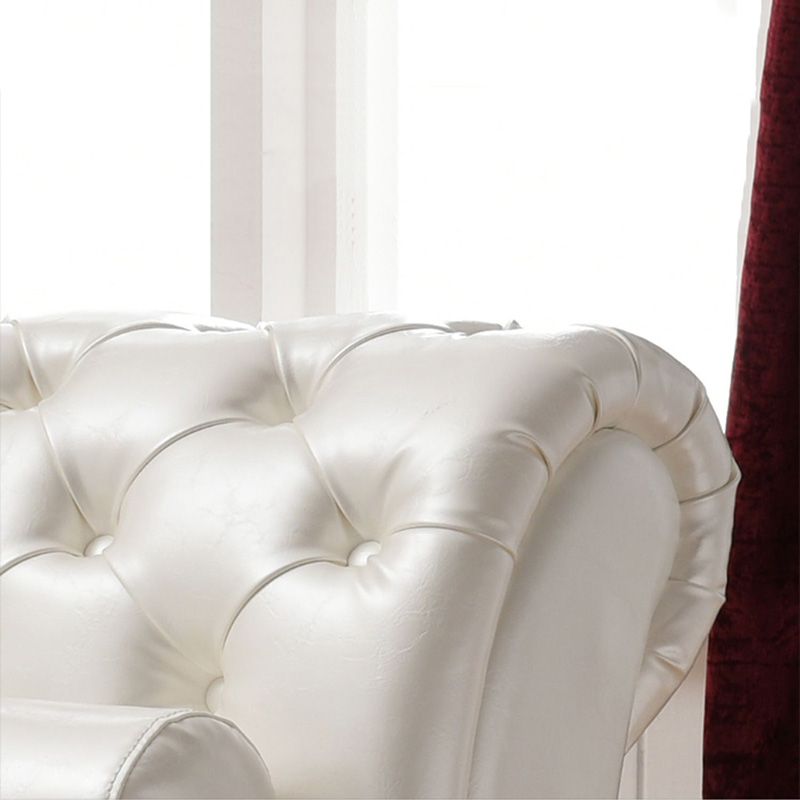 Traditional Chaise Lounge Genuine Leather Floor Chair with Recessed Arms