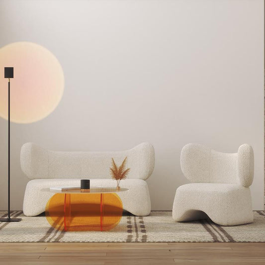 Modern Fabric Sofa in White, Tuxedo Arm Standard Sofa for Living Room