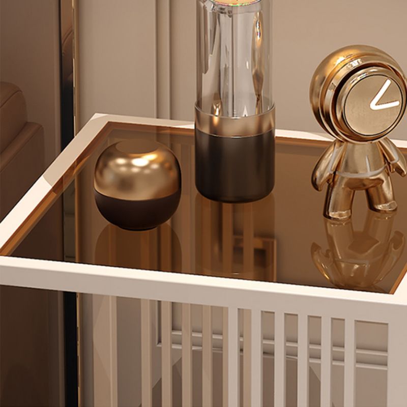 23.6" Tall Modern Square Glass Top Side Table Metal Frame End Table