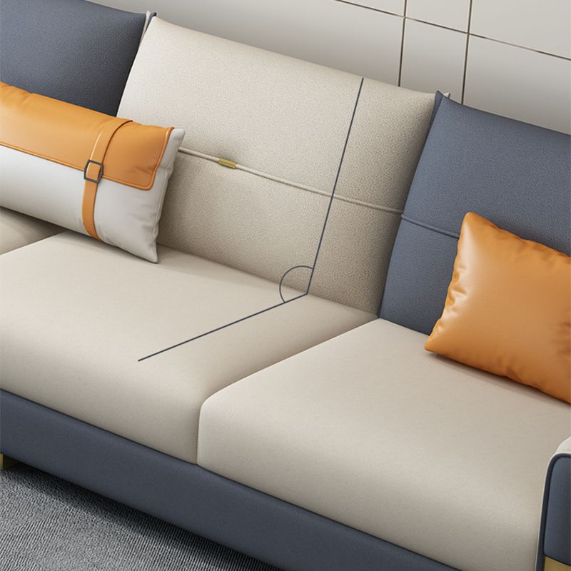 Faux Leather Square Arm Sofa Glam Grey and Beige Sofa Chaise