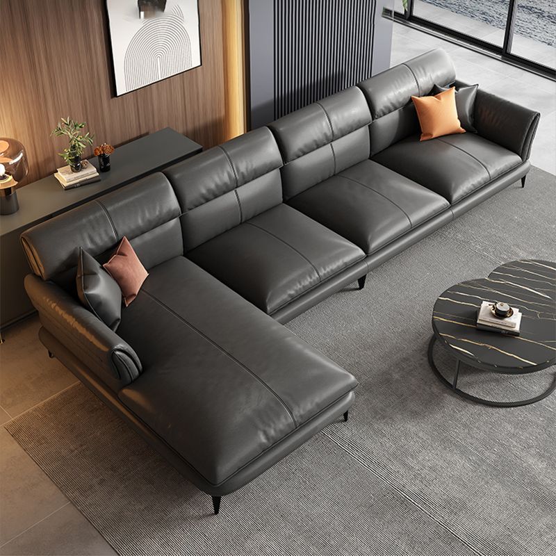 Dark Gray Genuine Leather Pillow Top Arm Modern Sofa/Sectional for Apartment Clearhalo 'furn' 'furn_sectionals' 'Furniture' 'furniture_sectionals' 'Living Room Furniture' 'Sectionals' 1200x1200_ded09a0d-a59d-4b78-908a-bacbd1620259