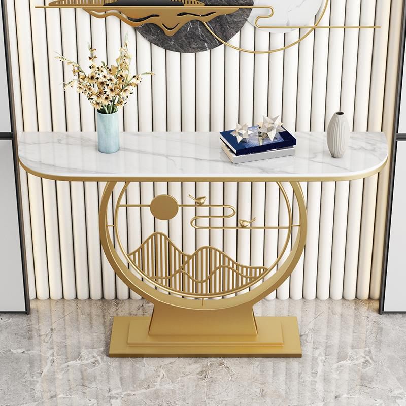 Sofá de consola Glam Stone Mesa Half Moon Iron Accent Table para Hall