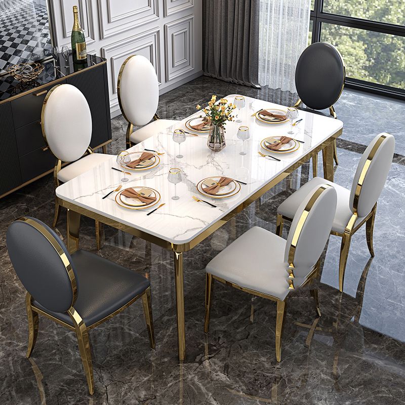 4 Legs Dining Table Luxury Rectangle Marble Home Dinette Table