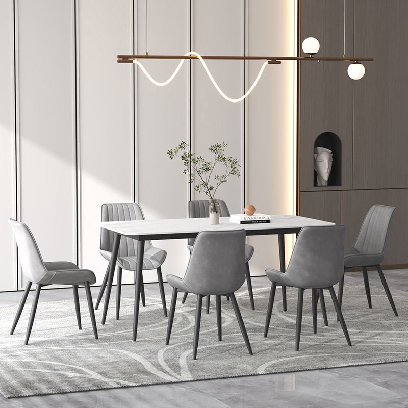 Contemporary Sintered Stone Top Stand Rectangular Dining Set White Standard Dining Set for Kitchen Clearhalo 'Dining Room Sets' 'Dining Tables & Seating' 'dining_room_set' 'furn' 'furn_dining_room_set' 'Furniture' 'furniture_dining_room_set' 'Kitchen & Dining Furniture' 'kitchen&dining_furn' 'kitchen' 1200x1200_ded4db12-5ef3-4cfe-9906-5e4be9ffd370