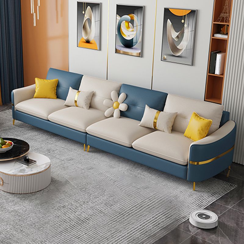 Faux Leather Square Arm Sofa with Pillows, 3/4 seat Sofa for Living Room Clearhalo 'furn' 'furn_sectionals' 'Furniture' 'Living Room Furniture' 'Sectionals' 1200x1200_ded6f6c6-4195-447f-b80c-8dc33d82d22e