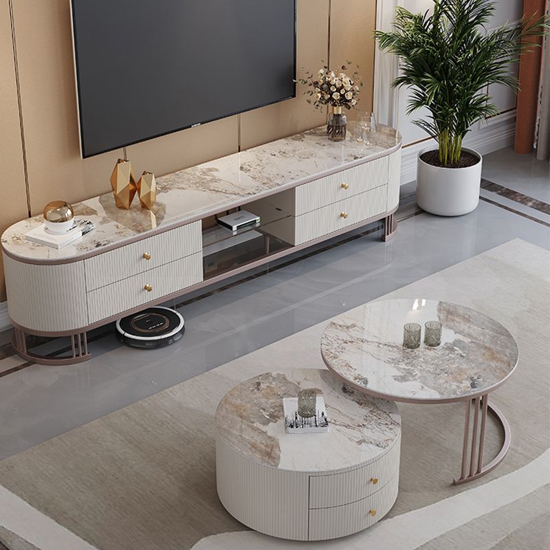 Glam Nesting Coffee Table Set Drum Round Slate Coffee Table with Drawers Clearhalo 'Coffee & Accent Tables' 'Coffee Tables' 'coffee_tables' 'furn' 'furn_coffee_tables' 'Furniture' 'Living Room Furniture' 1200x1200_deda5cb6-9a9f-4c77-b479-332cd8f79a6e