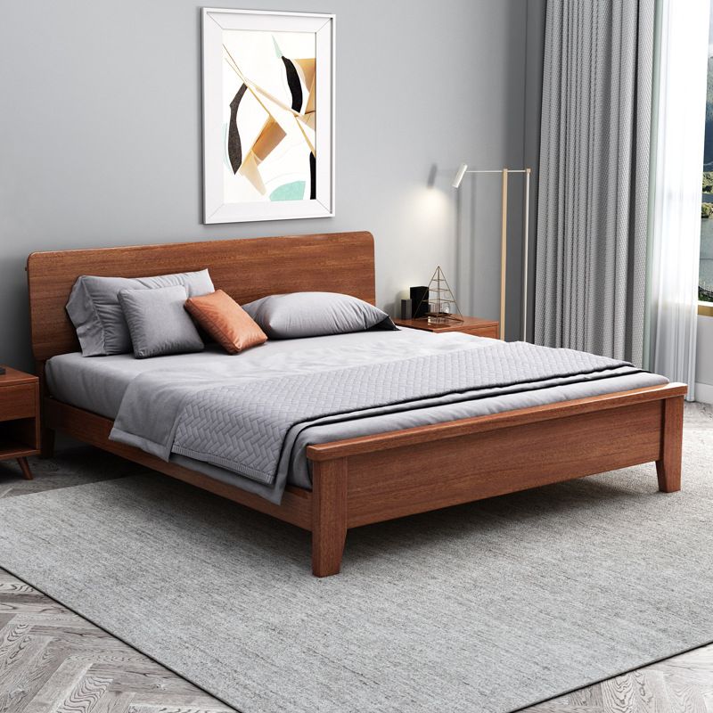 Queen Bed 43.3 Inch High Walnut Panel Bed in Brone with 4 Legs Clearhalo 'Bedroom Furniture' 'Beds' 'furn' 'furn_beds' 'Furniture' 1200x1200_deda5df8-98b9-4116-87f8-6ddec7ee472c