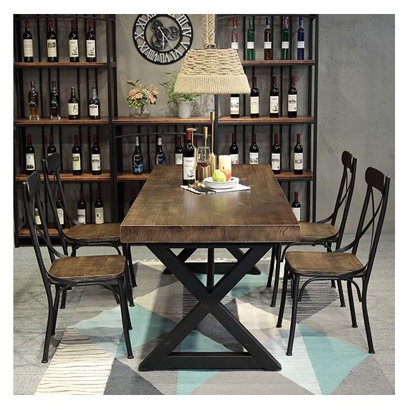 Industrial Style Home Pine Dining Table Rectangle Shape Table with Trestle Base Clearhalo ' dining_table' 'Dining Tables & Seating' 'Dining Tables' 'furn' 'furn_dining_table' 'Furniture' 'furniture_dining_table' 'Kitchen & Dining Furniture' 'kitchen&dining_furn' 'kitchen' 'kitchen_dining_table' 1200x1200_dedb7081-c878-4b64-a6b4-9868a24f55b6