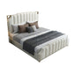 Contemporary Wood and Upholstered Panel Bed with Nailhead Trim