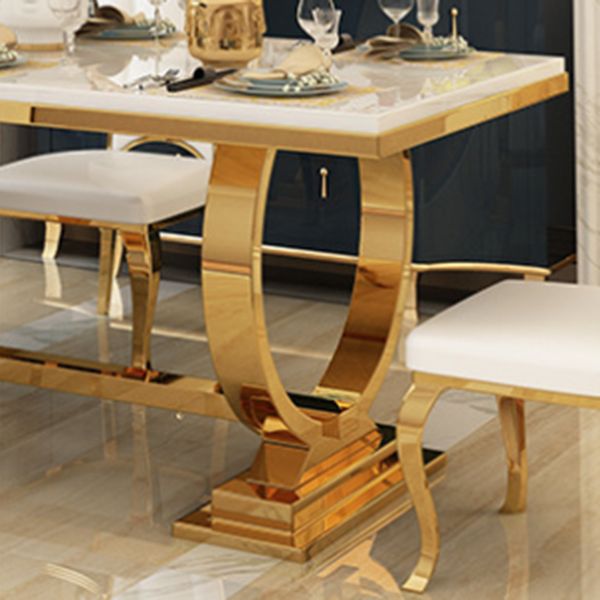 Mesa de comedor Glam Dining de imitación de mármol, mesa rectangular con base de metal para uso doméstico