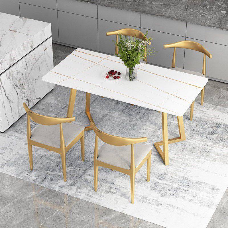 Rectangle Glam Style Dining Table Double Pedestal Table with Sintered Stone Clearhalo ' dining_table' 'Dining Tables & Seating' 'Dining Tables' 'furn' 'furn_dining_table' 'Furniture' 'furniture_dining_table' 'Kitchen & Dining Furniture' 'kitchen&dining_furn' 'kitchen' 'kitchen_dining_table' 1200x1200_dee63b2d-ef49-4583-8d33-5bacff5eeaff