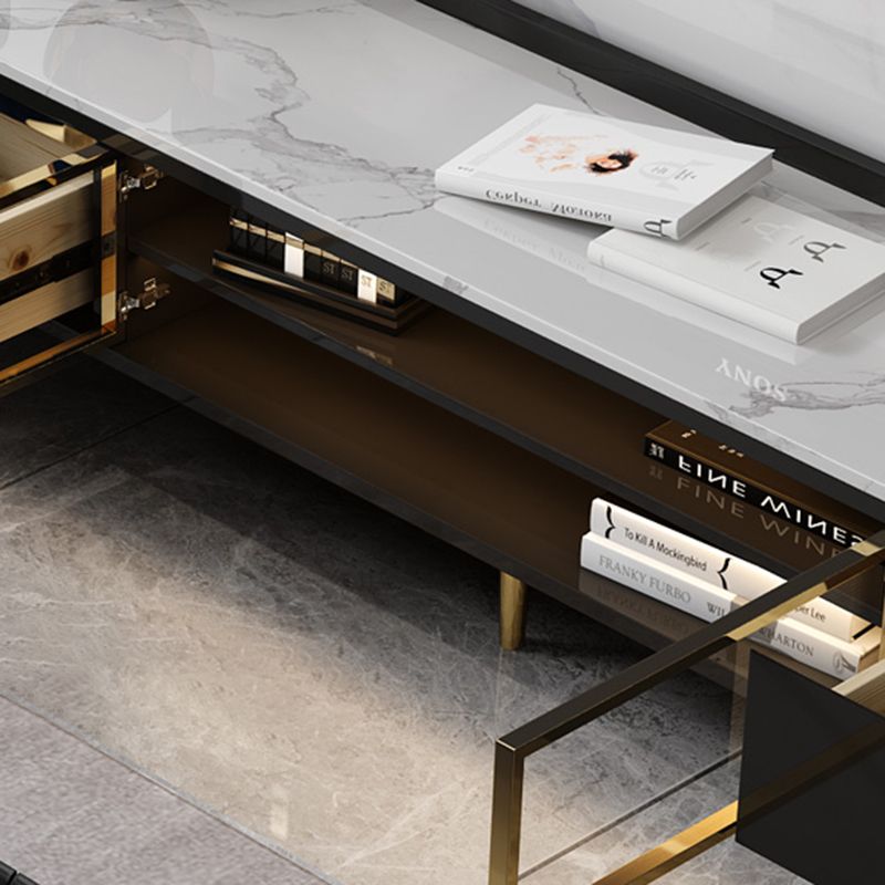 Gabinete de televisión de almacenamiento de TV de piedra estilo glam.