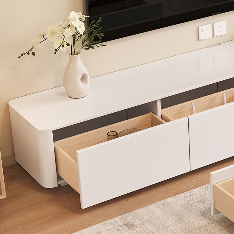 White TV Console Modern Cable Management Engineered Wood Media Console Clearhalo 'furn' 'furn_tv_stands_entertainment_centers' 'Furniture' 'Living Room Furniture' 'TV Stands & Entertainment Centers' 'TV Stands & Media Storage Furniture' 'tv_stands_entertainment_centers' 1200x1200_dee9649b-8507-4444-ba88-c09d7fae557c