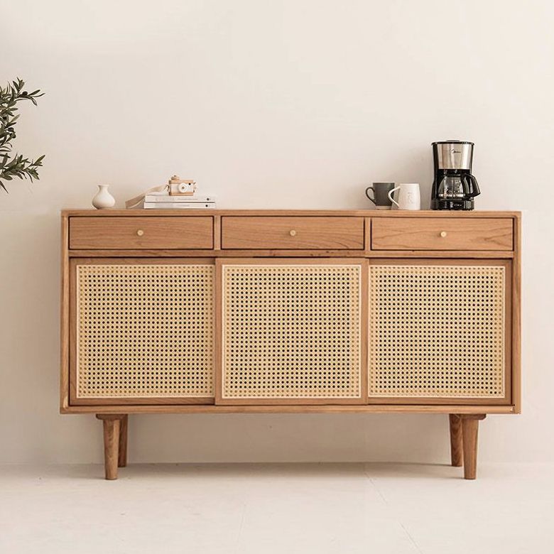 Rattan Doors Cupboard Glam Style Wood Kitchen Sideboard for Dining Room Clearhalo 'buffet_sideboard' 'Buffets & Sideboards' 'furn' 'furn_buffet_sideboard' 'Furniture' 'Kitchen & Dining Furniture' 1200x1200_deeacbcd-1c3c-4e94-9bc1-2c8547e06233
