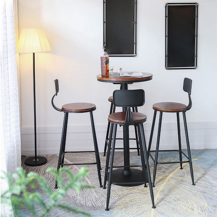 Tavolo da bar in legno solido rotondo industriale set 1/2/5 pezzi con sgabelli alti