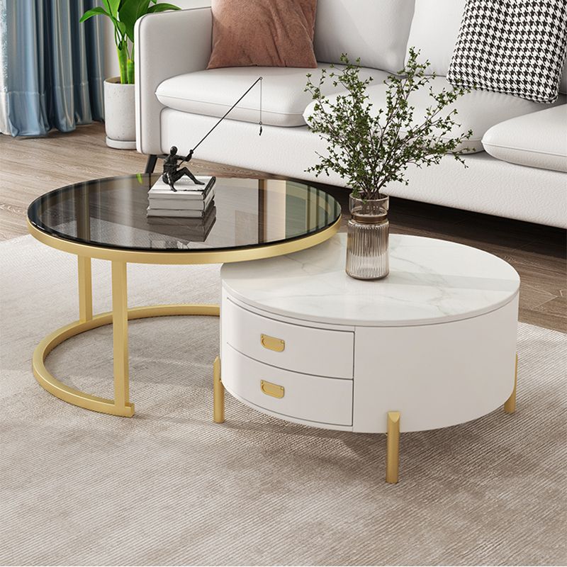 Modern Wooden 4 Legs 2 Coffee Table with Storage Round Table Clearhalo 'Coffee & Accent Tables' 'Coffee Tables' 'coffee_tables' 'Furniture' 'furniture_coffee_tables' 'Living Room Furniture' 1200x1200_deed2755-7024-46fa-99b8-90a11660d087