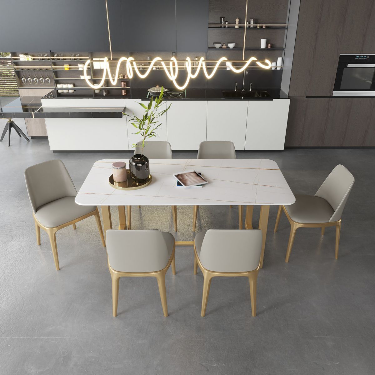 Modern Rectangular Dining Set 1/5/7 Pieces Sintered Stone Dining Table Set