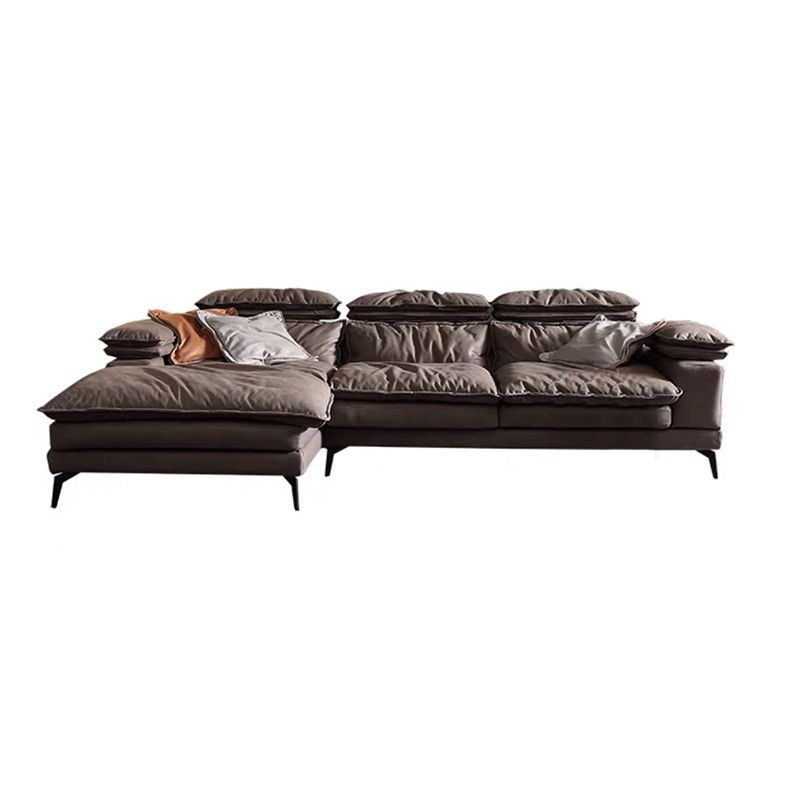 Modern Style Sofa Bed Imitation Leather Material Grey/khaki/coffee Feather Padded Sofa Clearhalo 'furn' 'furn_sectionals' 'Furniture' 'Living Room Furniture' 'Sectionals' 1200x1200_deef6ab0-63ab-4215-a09b-6e7fd18ce4ea