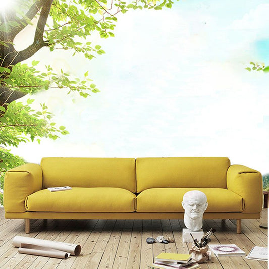 35,43 Zoll breites Leinensofa quadratische Armkissen Sofa in Gelb