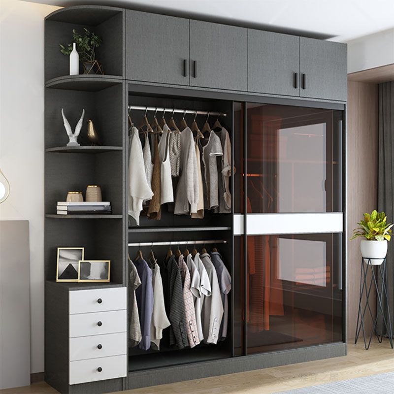 Armoire en verre de style moderne placard de garde-robe de couleur gris avec porte coulissante