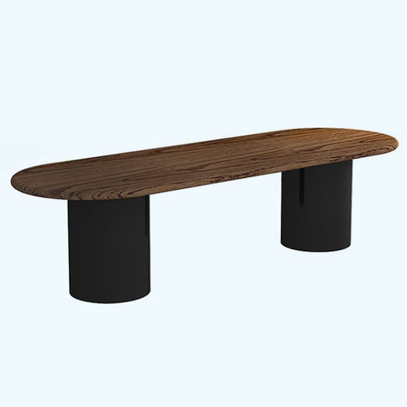 Oval Dark Wood Color Dining Table Pine Solid Wood Table Modern with Double Pedestal Clearhalo ' dining_table' 'Dining Tables & Seating' 'Dining Tables' 'furn' 'furn_dining_table' 'Furniture' 'furniture_dining_table' 'Kitchen & Dining Furniture' 'kitchen&dining_furn' 'kitchen' 'kitchen_dining_table' 1200x1200_df0401c0-d970-4267-8f72-320a7c13db4f