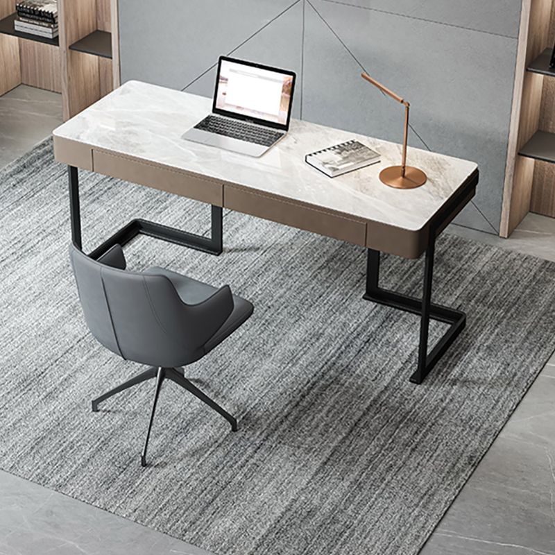 2つの引き出し付きの現代的な長方形のライティングデスクストーンオフィスデスク