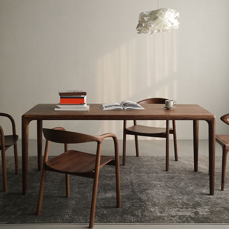 Sedia da pranzo a braccio posteriore in legno di noce interno contemporanea in marrone