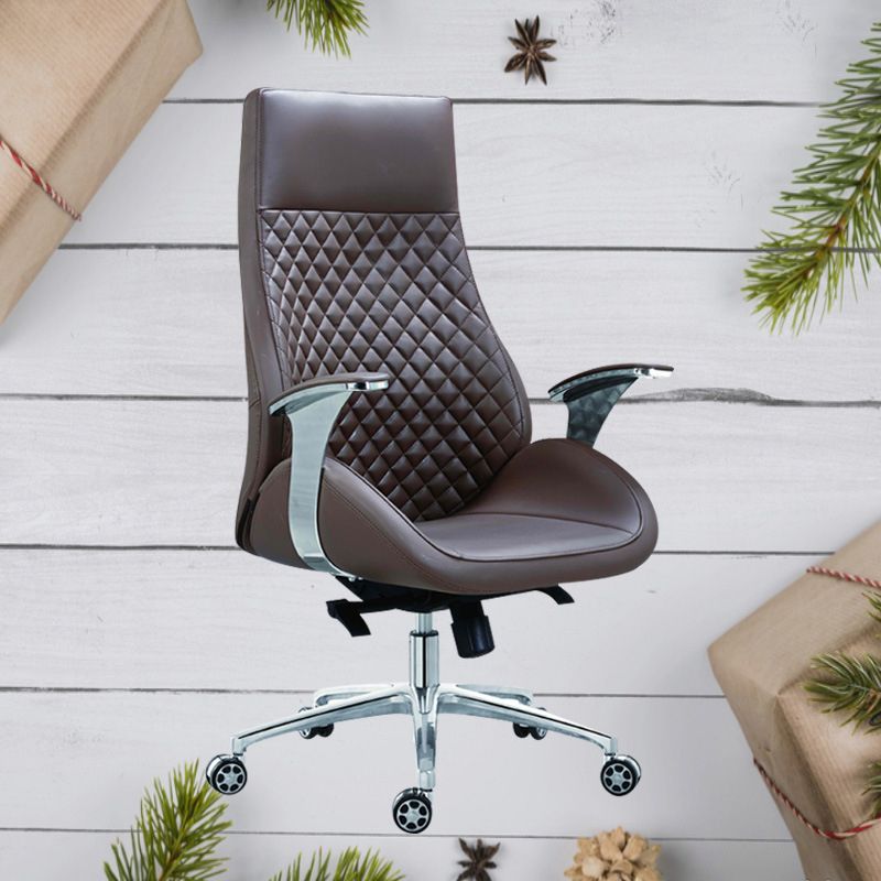 Fixed Arms Swivel Office Chair Faux Leather and Chrome Frame Managers Chair Clearhalo 'furn' 'furn_office_chair' 'Furniture' 'Office Chairs' 'Office Furniture' 'office_chair' 1200x1200_df0c4180-e5c6-4781-8cb9-c5a427e34eb3