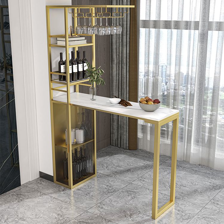 Modern Iron Bar Dining Table Stone Top Rectangle Indoor Bistro Table with Wine Rack Clearhalo 'Bar Furniture' 'Bar Tables' 'bar_tables' 'furn' 'furn_bar_tables' 'Furniture' 'furniture_bar_tables' 'Kitchen & Dining Furniture' 1200x1200_df0ea5a2-52ec-46f0-82af-35b9143ee4d3
