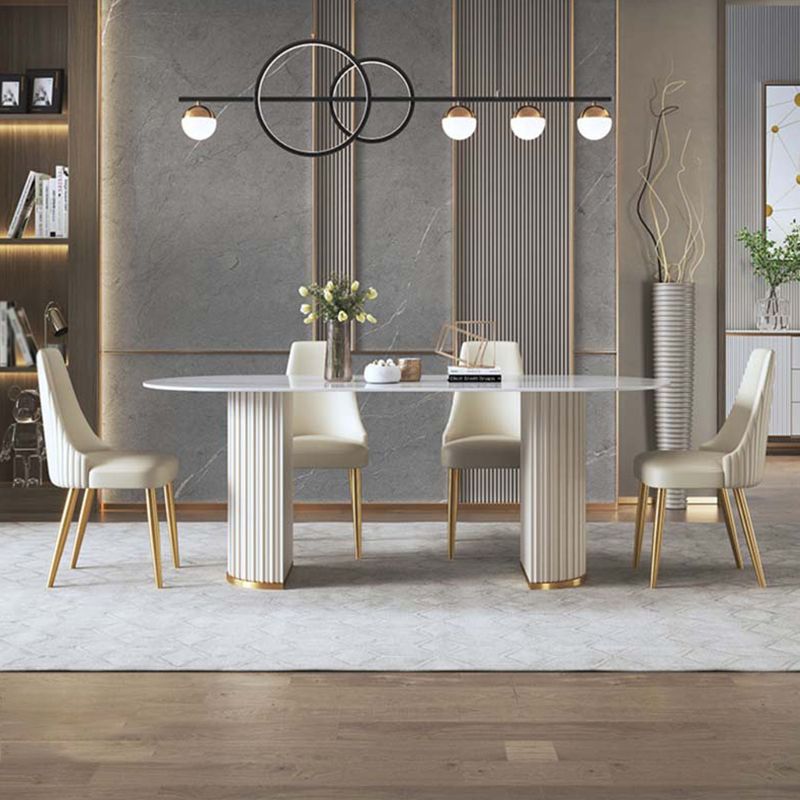 Traditional Luxury Oval Dining Room Table Sintered Stone Table with White Double Pedestal Clearhalo ' dining_table' 'Dining Tables & Seating' 'Dining Tables' 'furn' 'furn_dining_table' 'Furniture' 'furniture_dining_table' 'Kitchen & Dining Furniture' 'kitchen&dining_furn' 'kitchen' 'kitchen_dining_table' 1200x1200_df10b8f0-5278-4258-8b87-31313f97a0e8