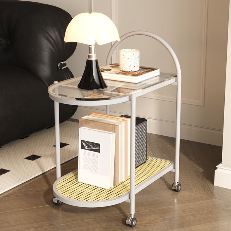 23.62" Wide Metal Side Table Oval Glass Top Sofa Side Accent Table