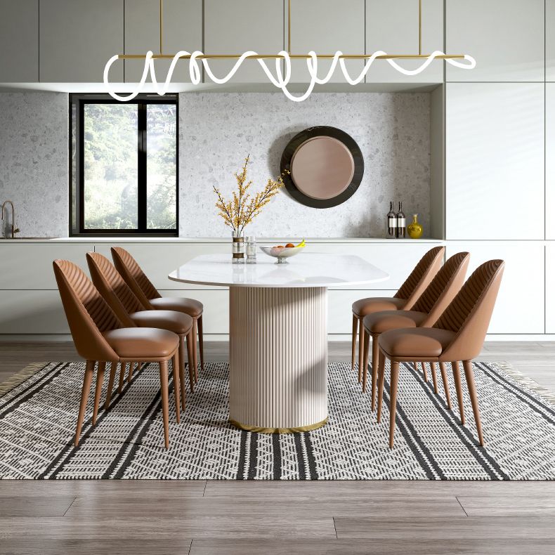 Oval Double Pedestal Glam Dining Table White Tone Fixed Table with Sintered Stone Clearhalo ' dining_table' 'Dining Tables & Seating' 'Dining Tables' 'furn' 'furn_dining_table' 'Furniture' 'furniture_dining_table' 'Kitchen & Dining Furniture' 'kitchen&dining_furn' 'kitchen' 'kitchen_dining_table' 1200x1200_df186b86-4d20-4bc0-b947-e06422d54e2b