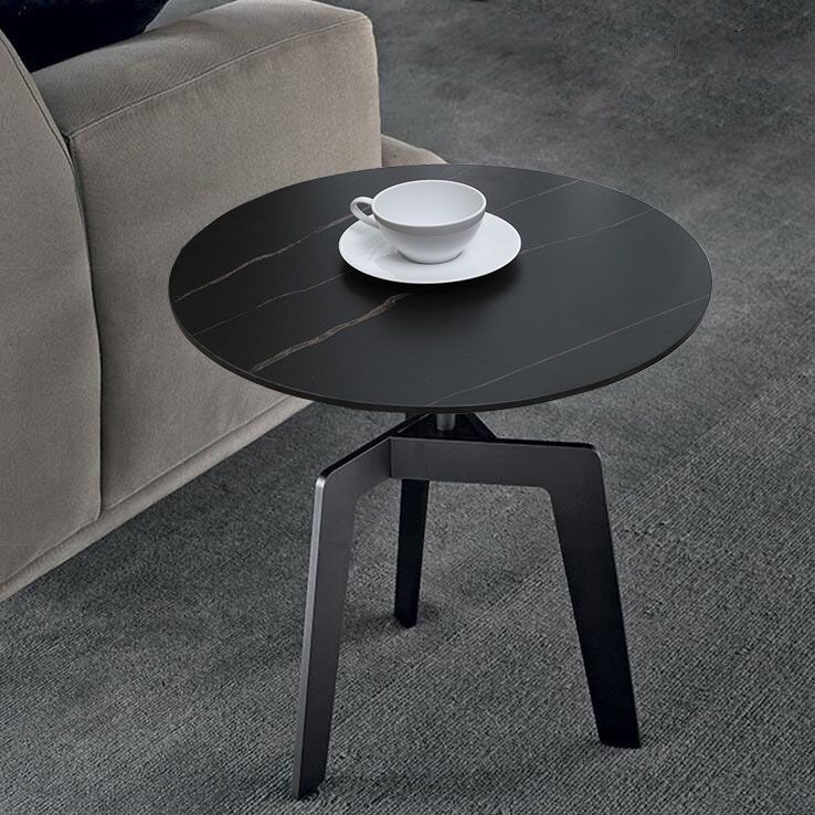 21.65 "/23.62"背の高いスチール3脚エンドテーブルモダンラウンドスレートトップサイドテーブル