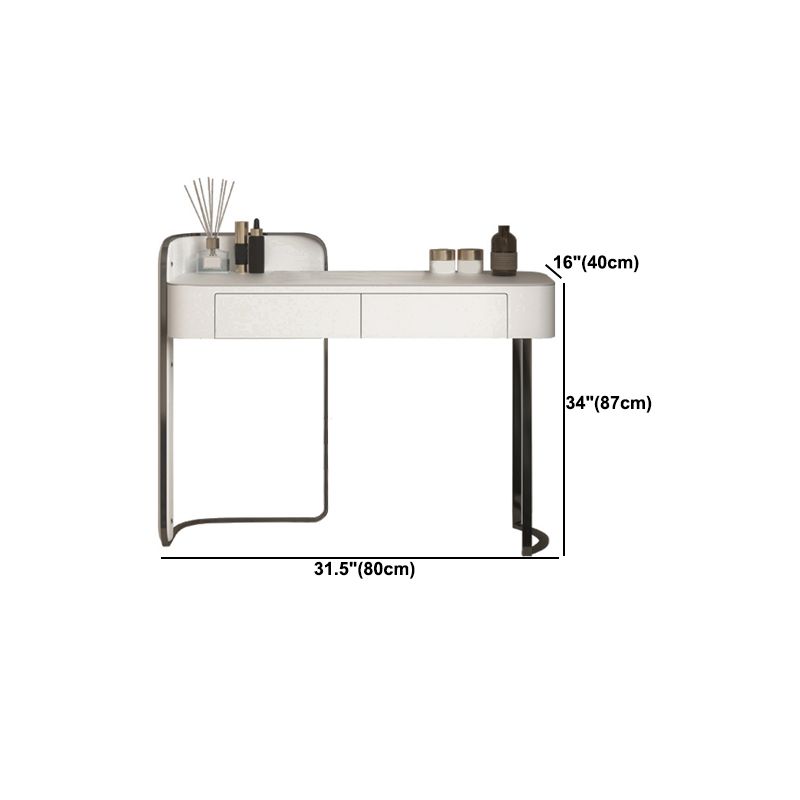 Modern Simple 2-Drawer Vanity Table Stone Top Dressing Table in White with Stool