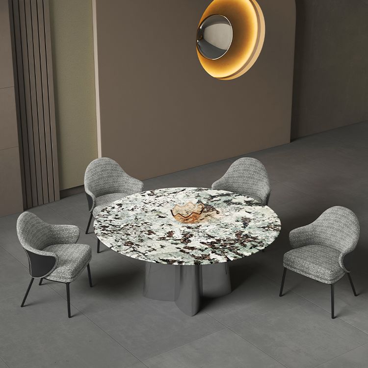 Glam Round Marble Top Dining Table with Metal Pedestal Base for Home Clearhalo 'Dining Tables & Seating' 'Dining Tables' 'dining_table' 'furn' 'furn_dining_table' 'Furniture' 'Kitchen & Dining Furniture' 1200x1200_df1c92b5-b94e-47e3-9c3b-5899629d59d5