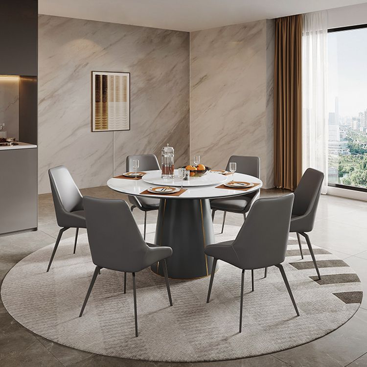 モダンな石造りの家具1/2/5/7/9 PCS布張りの椅子付きダイナーテーブル丸い形状