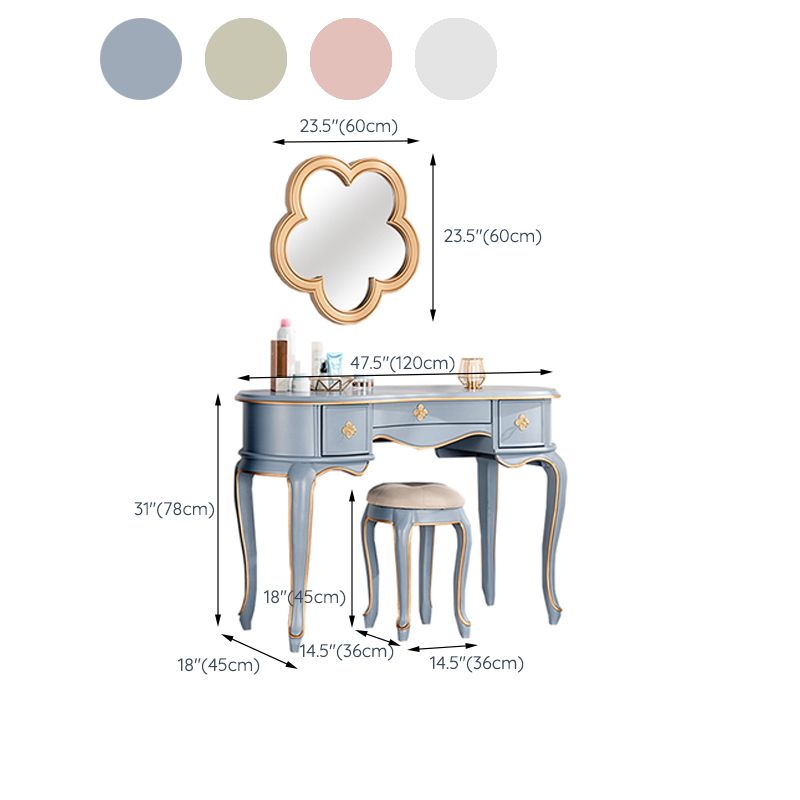 Tavolo da toeletta per vanità in legno solido a 3 cassetti vittoriani