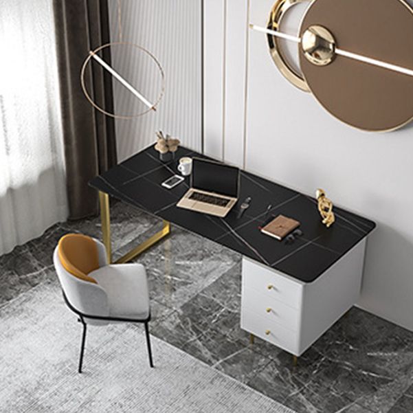Metal Base Writing Desk Glam Style Office Desk with 3-drawer Clearhalo 'Furniture' 'furniture_office_desk' 'Office Desks' 'Office Furniture' 'office_desk' 1200x1200_df23d38f-3499-4b7f-94c5-95c1cfbae715