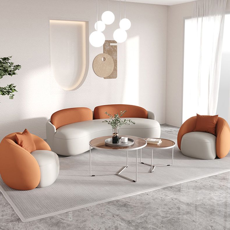 Sofá de sofá de cuero sintético contemporáneo sofá en blanco y naranja