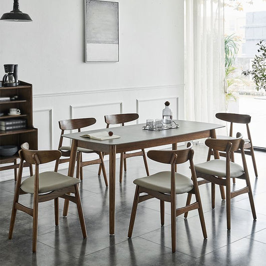 Solid Wood Mid-Century Modern Table Rectangle Sintered Stone Table