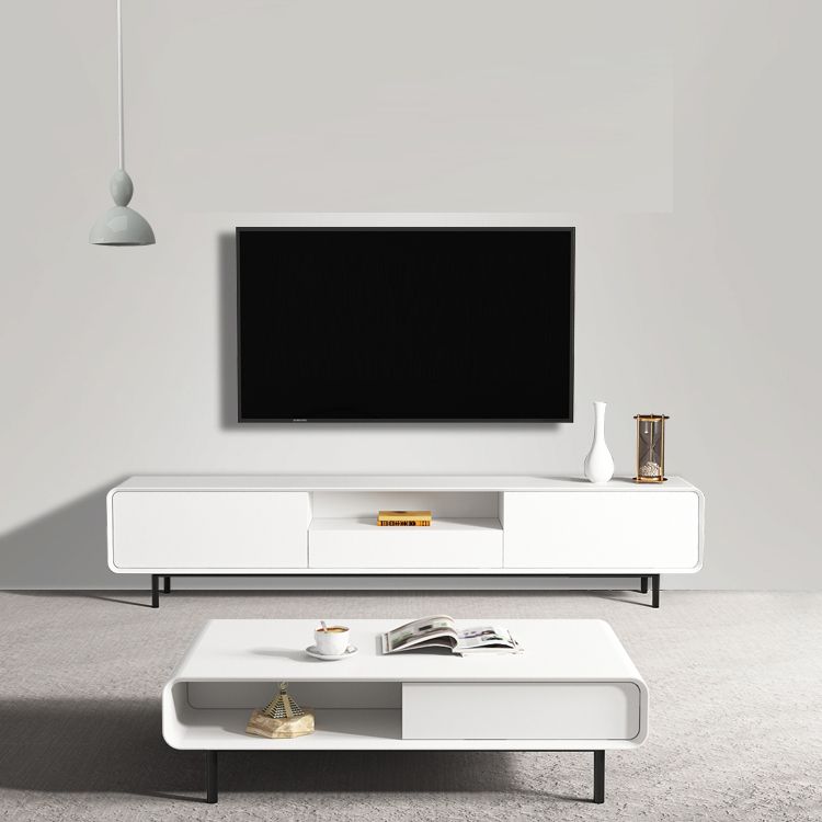 Support multimédia TV rectangulaire, meuble TV moderne avec étagères et tiroir
