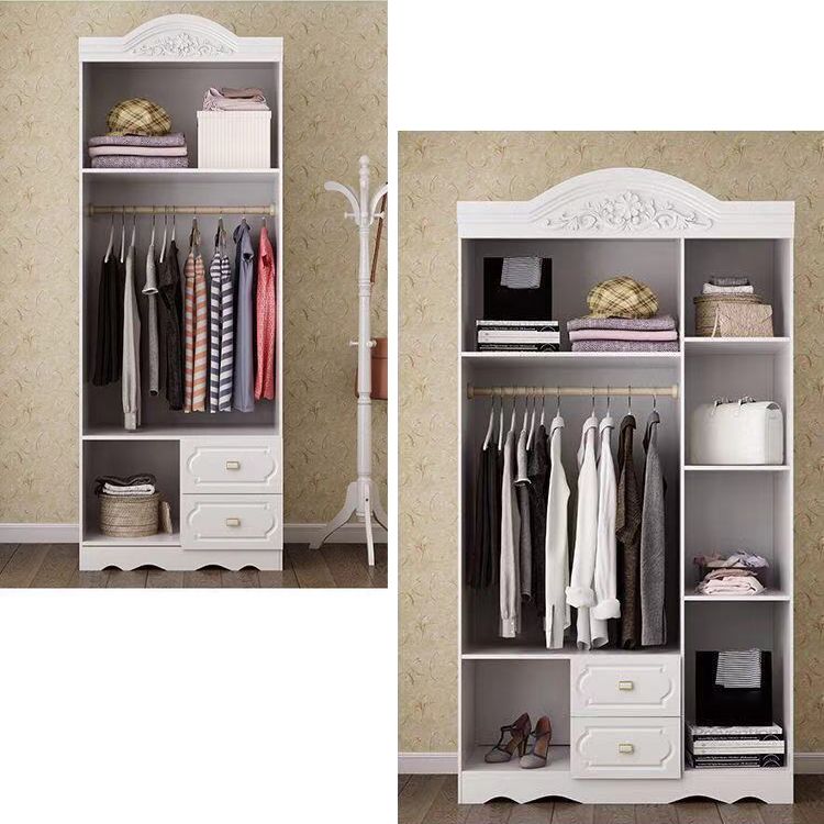 French Country Wardrobe Cabinet White Engineered Wood Wardrobe with 2 Drawers Clearhalo 'Armoires & Wardrobes' 'armoires_wardrobes' 'Bedroom Furniture' 'furn' 'furn_armoires_wardrobes' 'Furniture' 1200x1200_df2d5ff8-3b39-4ba4-a7ad-48dc7d051de5