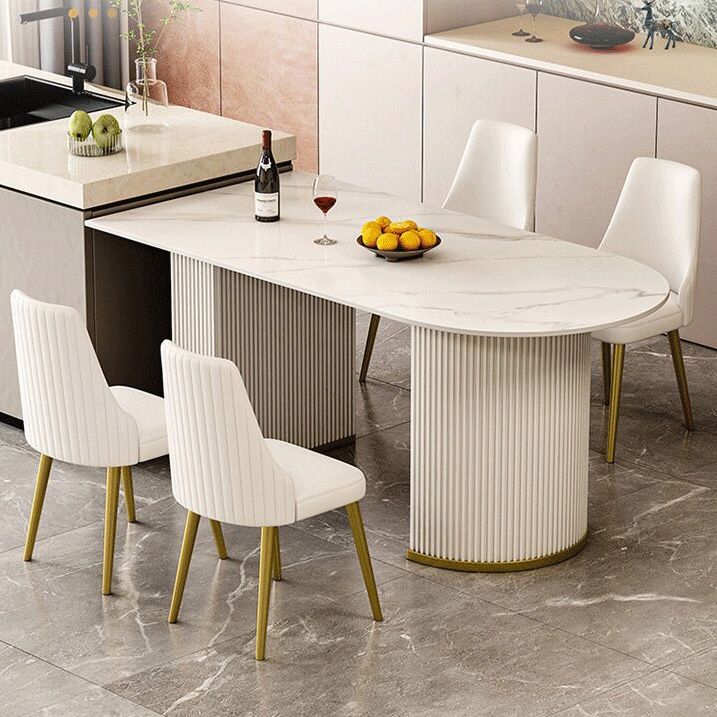 Modern Stone Dining Table White Double Pedestal Base Table for Dining Room Clearhalo 'Dining Tables & Seating' 'Dining Tables' 'dining_table' 'furn' 'furn_dining_table' 'Furniture' 'Kitchen & Dining Furniture' 1200x1200_df3814e1-ed22-410a-9e21-c37e641b7c4f