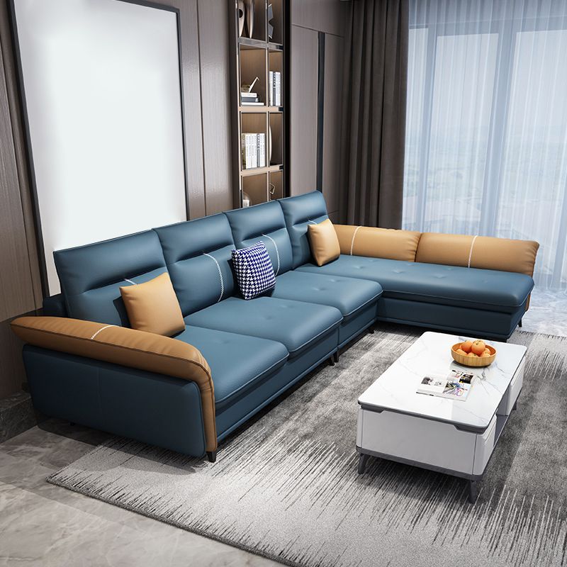 Blue 4-seater Faux Leather Tufted Pillow Top Arm Sectional Sofa Clearhalo 'furn' 'furn_sectionals' 'Furniture' 'Living Room Furniture' 'Sectionals' 1200x1200_df3bfc98-a257-487c-b54f-2f31e34f2a44