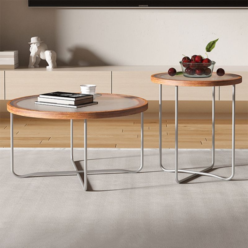 Round Glass Top Coffee Table Set Frame Cocktail Table with Wood Accent Clearhalo 'Coffee & Accent Tables' 'Coffee Tables' 'coffee_tables' 'furn' 'furn_coffee_tables' 'Furniture' 'Living Room Furniture' 1200x1200_df3bffa5-0cf8-4fdf-9087-ff502538032d