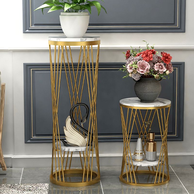 Glam Marble Round Side Table Dia 11.8" Metal Frame End Table with Storage Shelf Clearhalo 'Coffee & Accent Tables' 'End & Side Tables' 'end_side_tables' 'furn' 'furn_end_side_tables' 'Furniture' 'Living Room Furniture' 1200x1200_df3f5fdd-e632-4ad3-837f-6334ba9fd306