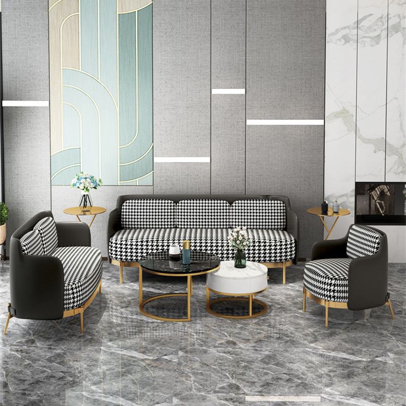 Zeitgenössisches Kunstleder und Leinensofa abgenähter Arm Standard -Sofa