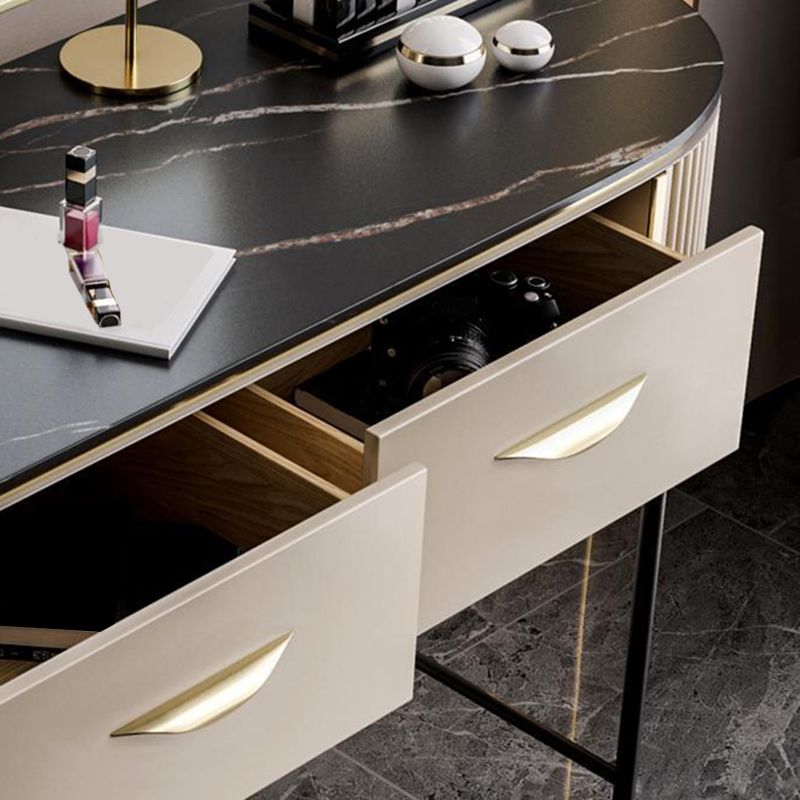 2 Storage Drawers Dresser with Mirror & Padded Stool Contemporary Stone Top Vanity Clearhalo 'Bedroom Furniture' 'furn' 'furn_makeup_vanities' 'Furniture' 'Makeup Vanities' 'makeup_vanities' 1200x1200_df4373d0-ae37-4c51-9368-f1f1148c66dd